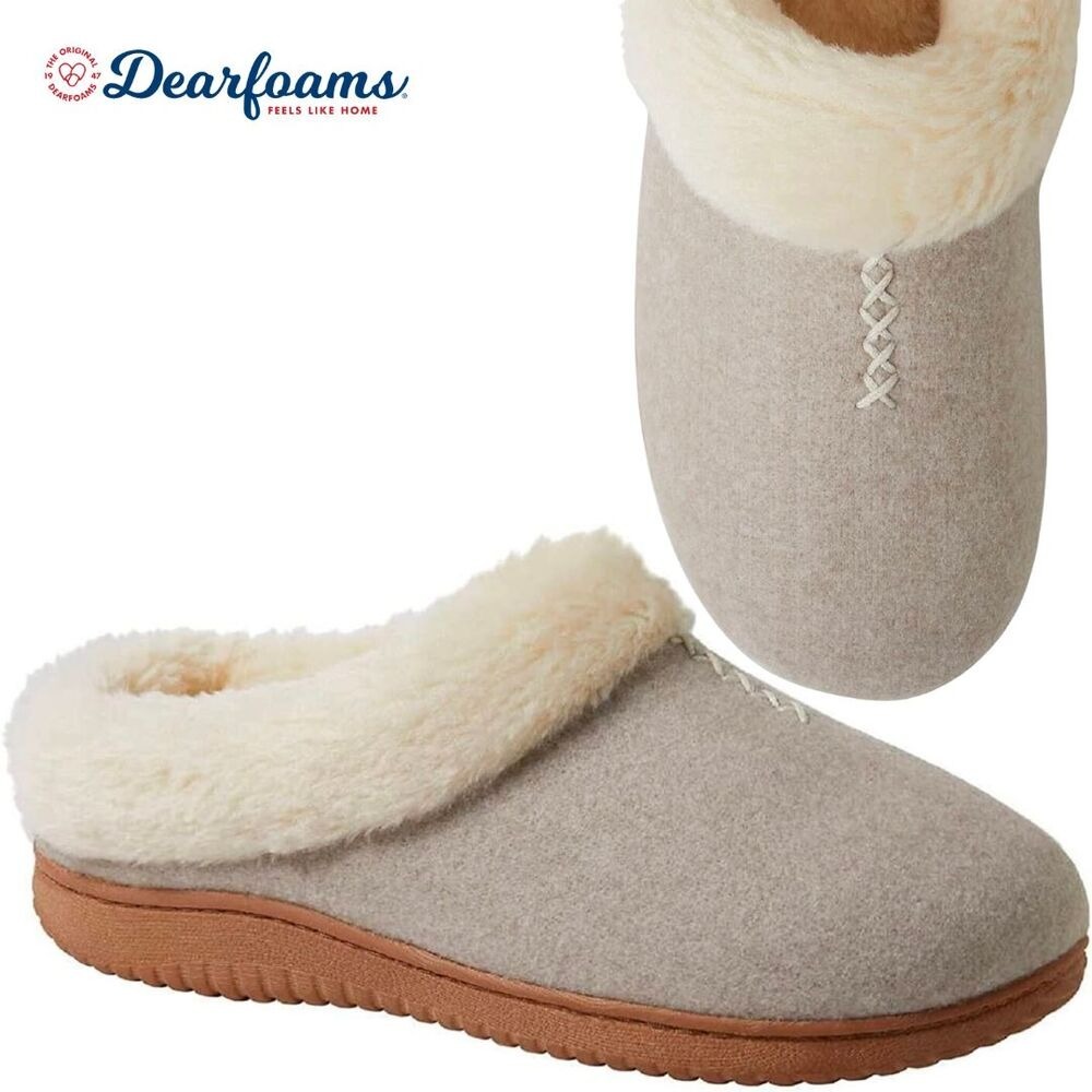 Dearfoams Womens Memory Foam Clog Slippers Oatmeal Heather Small 5-6 NEW - Picture 2 of 9